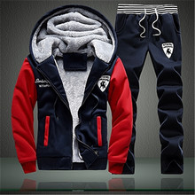 2016 Winter 2pcs sport suit men male hip hop base ball jacket mens thickened fleece men sweatshirt men hoodies + long pant 5XL