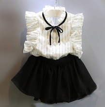 Wholesale (5pcs/lot) 2016 summer white striped sleeveless t-shirt and shorts set for child girl