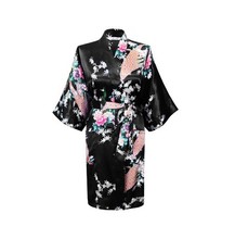 Sexy Black Vintage Lady Rayon Night Gown Charming Bathrobe Novelty Kimono Gown Printed Sleepwear Size S M L XL XXL XXXL