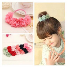 2016 HOT New Fashion Chiffon Flowers Children Girls Hair Accessories Rubber Bands Girl Headwear Sweet Hair Rope XHH04289