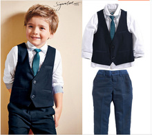2015 New 4pcs Boys Suits For Weddings Turn-down Collar Boy Blazer Suit Boys Single Breasted Boys Wedding Clothes Children’s Sets