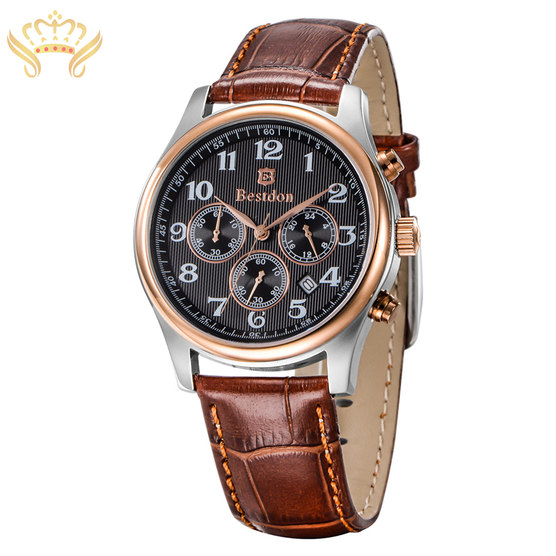 Luxury Brand Men&#39;s Fashionable Waterproof Quartz Wrist Watch with Three Small Dials Gold Case ...