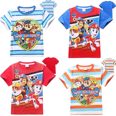 Free shipping 2015 new cartoon dog patrol pattern cotton T shirt boys sports summer style children