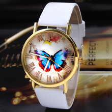 2015 New Lady Womens Fashion Butterfly Style Leather Band Analog Quartz Wrist Watch Gift Dave