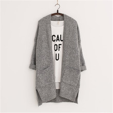 2016 Long Women Cardigans Feminino Autumn Winter Brand Long Style Knitted with Pockets Sweaters European Style LJ3724