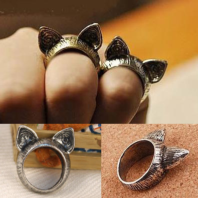 2015 Fahion Vintage Cat Rings For Women Animal Ear Payty Wedding Bands Lovely Zinc Alloy Rings