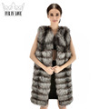 Top Quality Real Whole Skin Fox Fur Vest Genuine Fox Fur Sleevless Long Gilet 2016 New