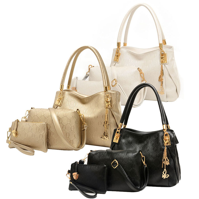 2015 Women Genuine Leather Handbags Women Brand Bag Crocodile Bag Bolsas Femininas Fashion Handbag+Messenger Bag+Purse 3 Sets