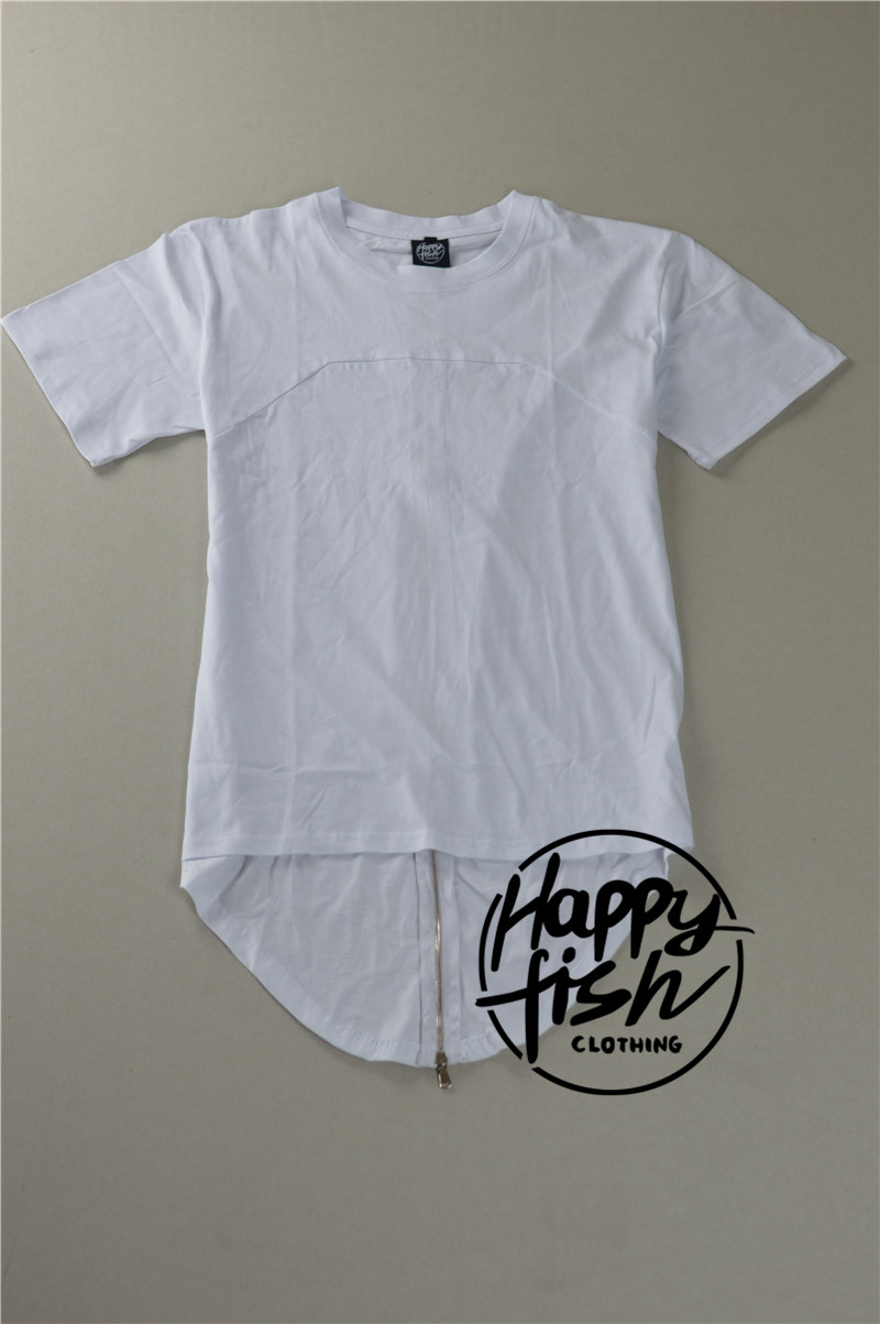 WOW Exclusive sale,2014 men`s lengthen t-shirts fashion back zipper design short sleeve casual tops tee