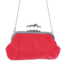 New Women Skeleton Skull Finger Clutch Evening Handbags PU Leather Knuckle Rings Chain One shoulder Bag