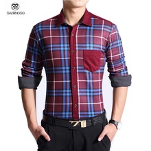 Luxury Designs Plaid Shirts Men Thermal Winter 4XL Mens Dress Shirts With Cufflinks Long Sleeve Tartan Shirt For Business Men