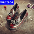 Ladies Oxford shoes for women lazy shoes fashion tassel dress shoes woman thick heels pumps 2017