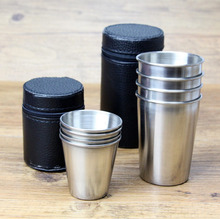free bag 8 Pieces Metal Cups 80ml and 180ml Cups Set Stainless Steel Water Cup Outdoor