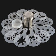 Chocolate Shaker Duster Stainless Steel + 12x Cappuccino Coffee Barista Stencils