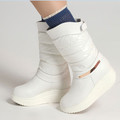 New Genuine Leather Waterproof boots Wedges Women Snow Boots Platform Swing Shoes Cotton Boots Mid Calf