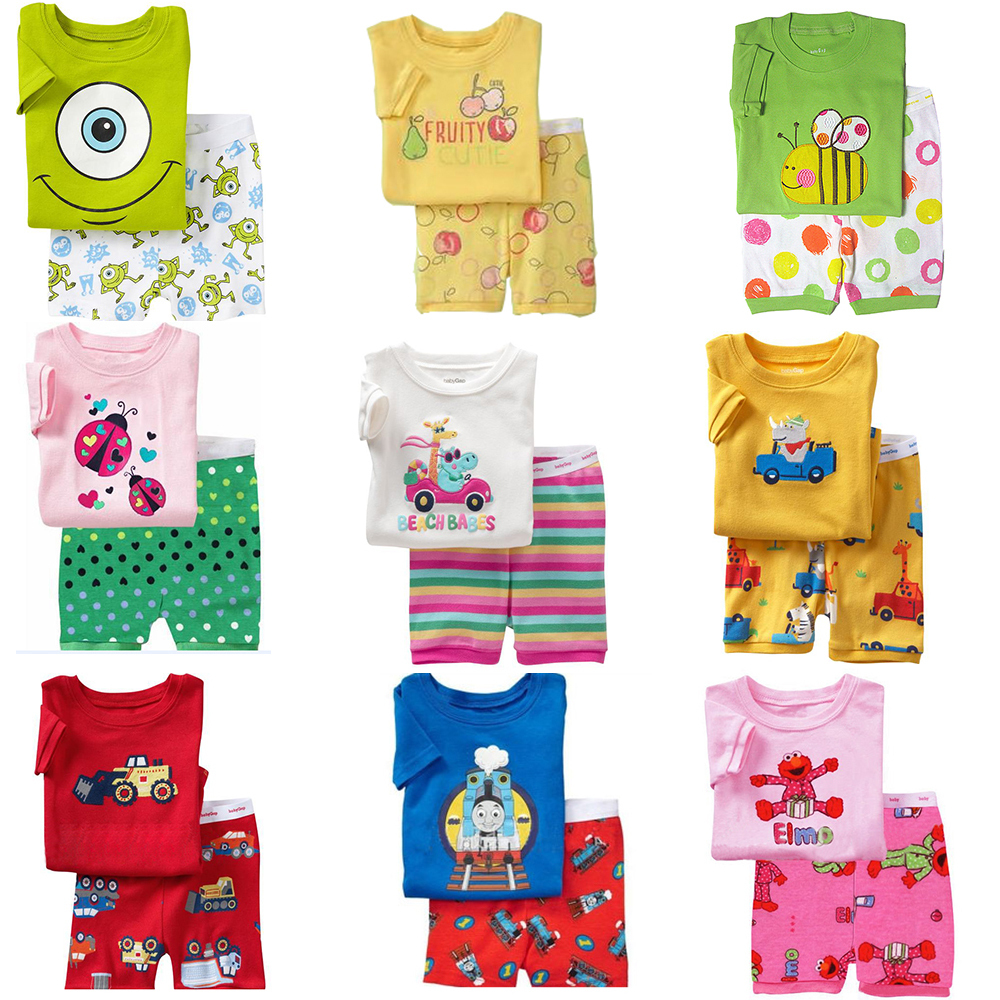 2015 Summer Kids Pajamas Sets Baby Boys Girls Sleepwear Short Sleeve Pijamas Cotton Costume Children Nightdress