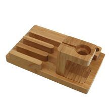 Natural Bamboo Mobile Phone Desktop Holder Watch Charger Stand Bracket Charging Dock Station for iphone ipad