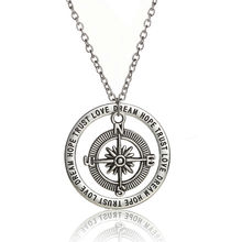 Retro Silver Compass Charm Love Dream Hope Trust Words Circle Charm Pendant Necklace Best Friends Jewelry Party Gifts