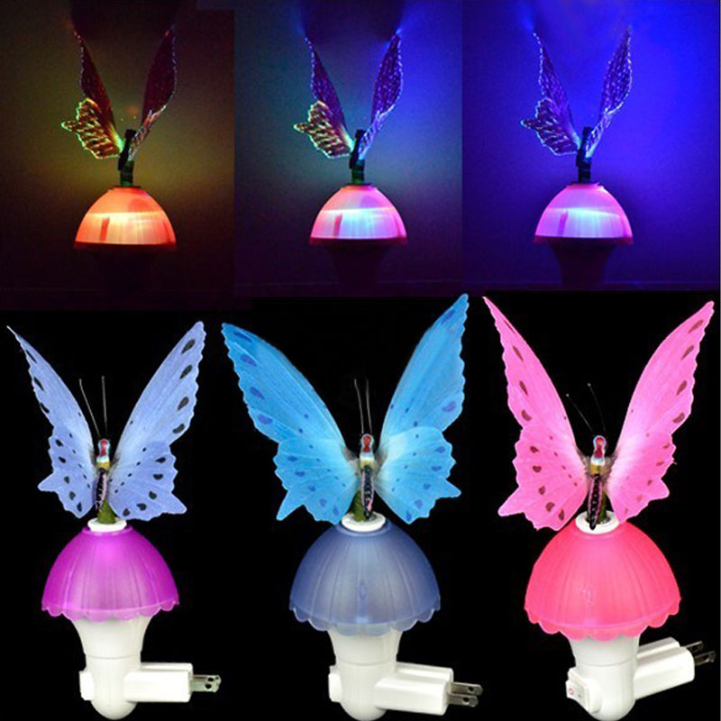 Hot Sell Mini Romantic Fiber Optical Colorful Butterfly Night Light LED Color Changing Night Lamp  TB Sale