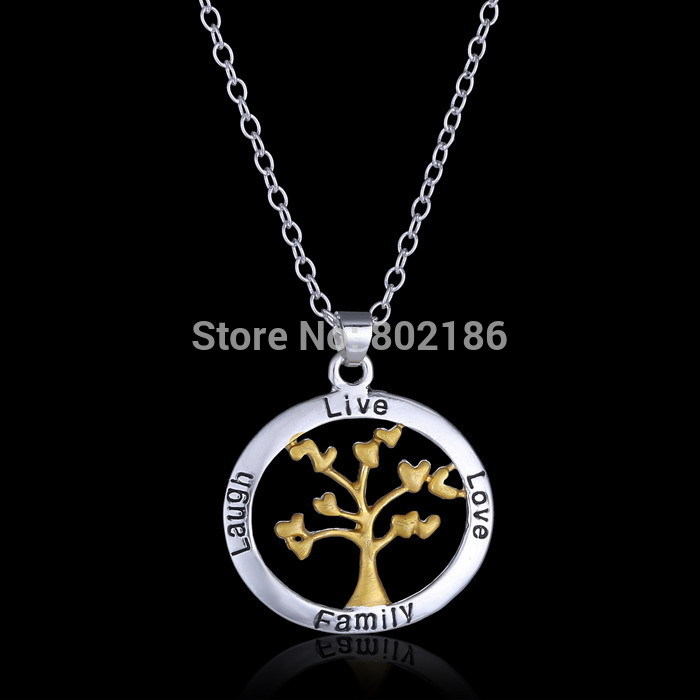 Tree Of Life Gold Heart Leaf Love Family Letter Silver Gold Pendant Necklace Jewelry Stamped Best