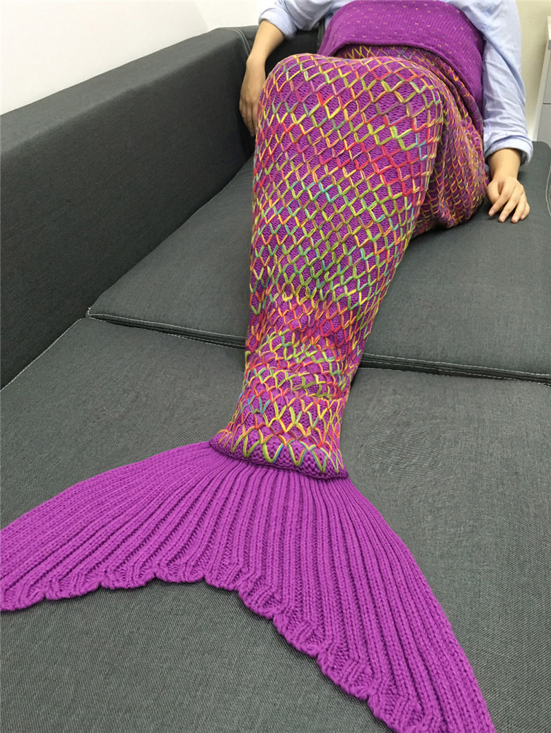 Yarn Knitted Mermaid Tail Blanket Handmade Crochet Mermaid Blanket Kids Throw...