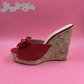 Red Thick Platform Wedge Slippers Open Toe Slides Bowknot 16cm High Heels Women Sandals Comfortable Ladies