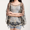 6 Color 2016 Summer Women Mesh Shirt Batwing Sleeve Sexy Lace Top Korean Style Silk Blouse