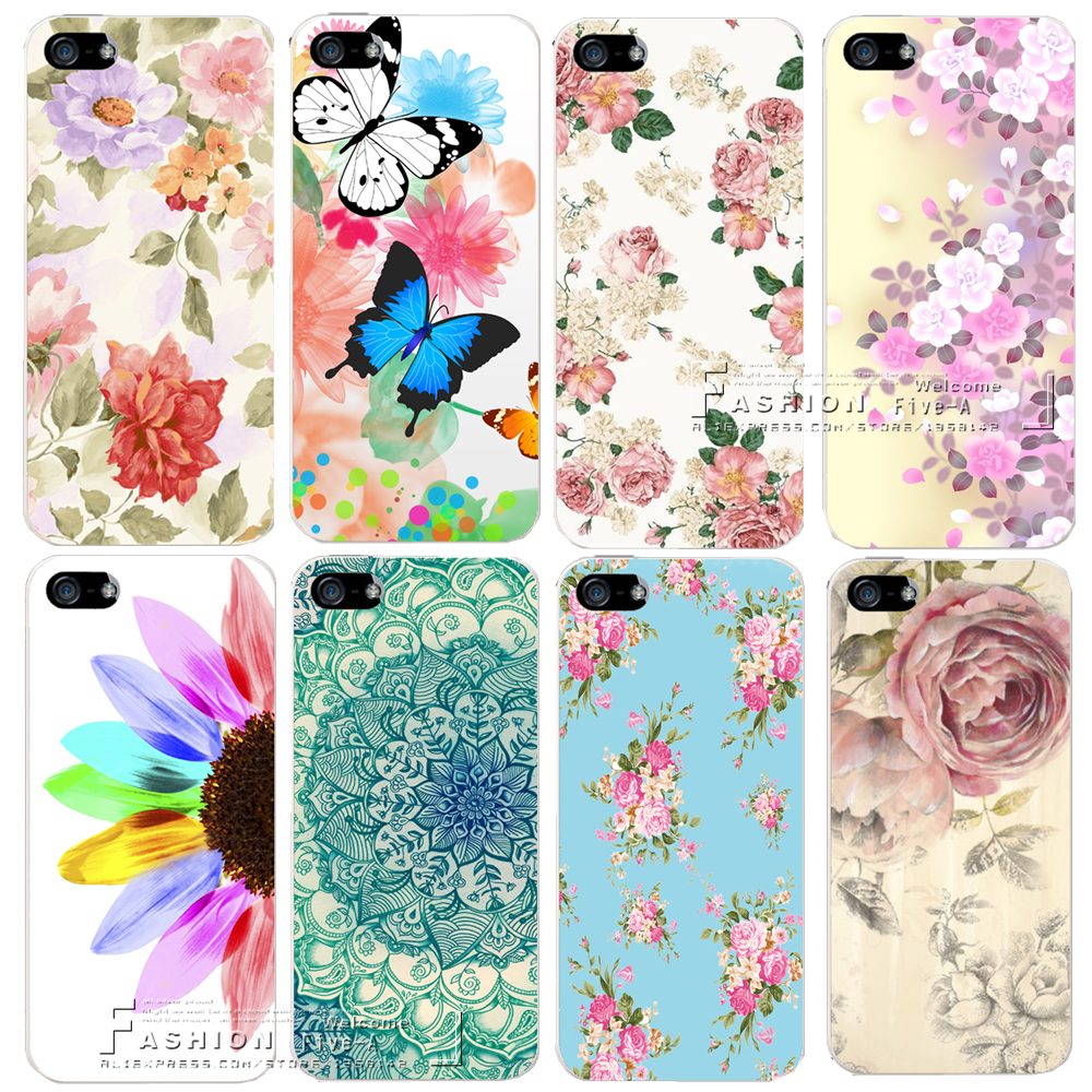 Romantic Flower Colorfull Painted Hard Plastic Shell Cover Case For Apple iPhone 4 4S 5 5S