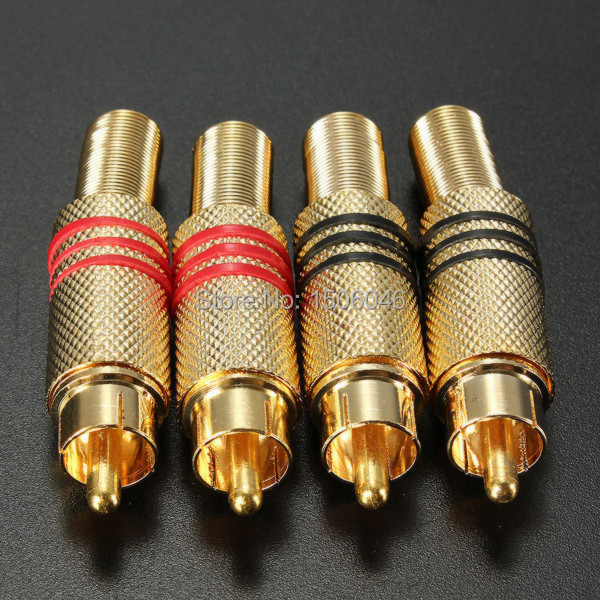 High Quality Brand New 4Pcs Gold Plated RCA Phono Male Plug Connectors Cable Protector Red Black