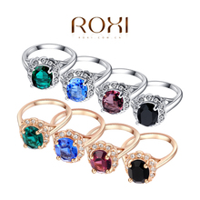 ROXI Delicate Crystal Zircon Man-made  Platinum/rose Gold Plated Green Zircon weedding Ring 8 color Fashion Jewelry