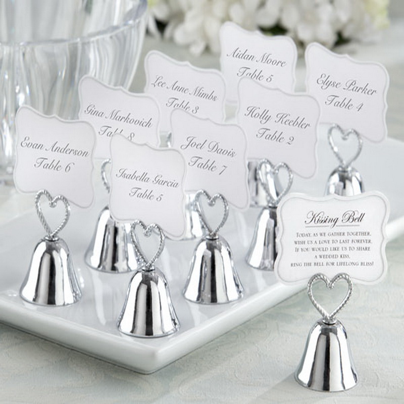 18pcs Lot Free Shipping Kissing Bell Silver Place Card Holder 18pcs Lot Free Shipping Kissing Bell Silver Place Card Holder Photo Wedding Table Decoration Favors Weddirect Dresses