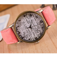 free shipping 2016 new Fashion Women Men Wristwatch Newspaper Jean Fabric Canvas Band Analog Quartz Wrist Watch