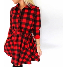 New Fashion Ladies Casual Spring Womens Tartan Plaid T-shirts 3/4 Sleeve Skater Evening Party Mini Dress