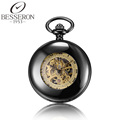 Steampunk Hand Winding Mechanical Pocket Watches Vintage Clock Pendant Black Pendant Watch Chain Clock Montre Gousset