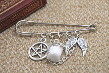 12pcs Supernatural inspired protection themed charm with chain kilt pin brooch (50mm)