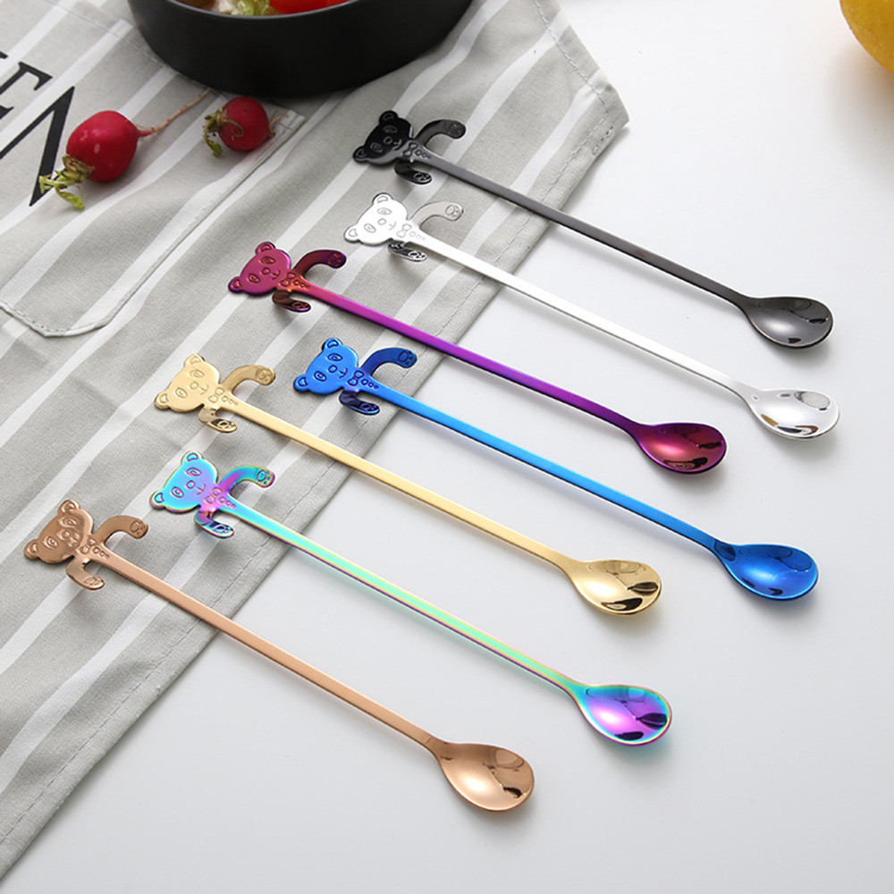1PCS Cute Cat Spoon Long Handle Spoons Flatware Drinking Tools Kitchen Gadget