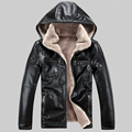 2016 new winter fur leather jacket men plus thick velvet male removable cap leather jacket zipper