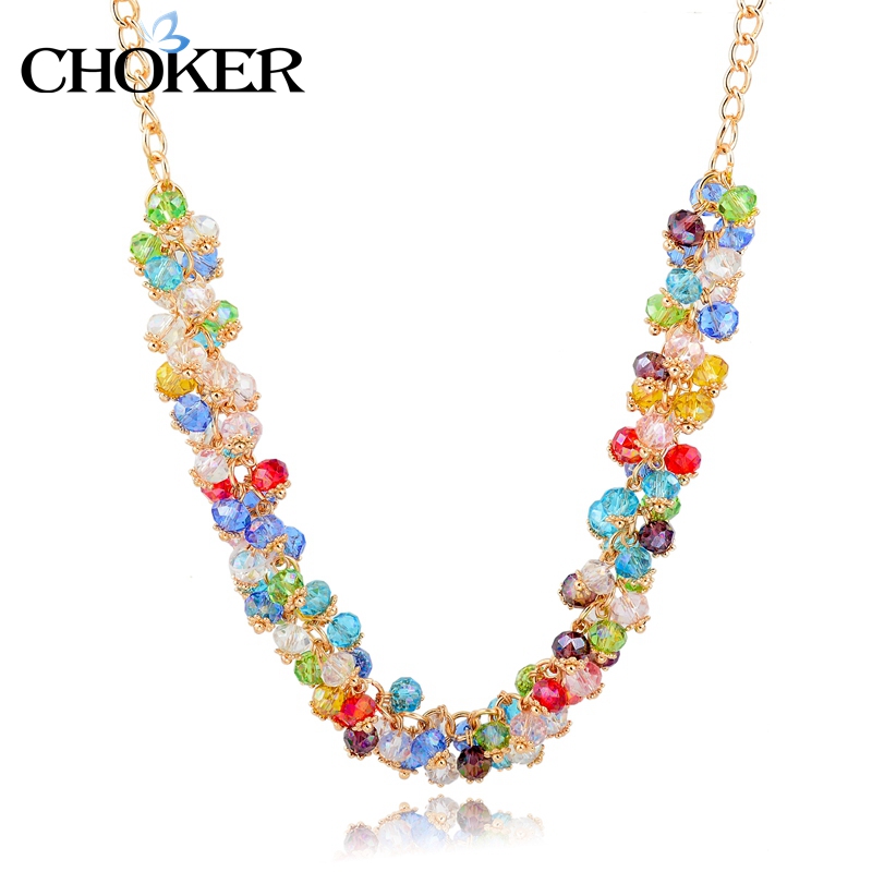 CHOKER 2016 NEW Long Natural Stone Crystal Necklace For Women Rose Gold Maxi Love Statement Jewelry Vintage Accessories Femme