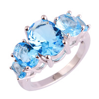 Fashion Jewelry Art Deco Exquisite Blue Topaz 925 Silver Ring Size 6 7 8 9 10 11 12 13 Women Rings For Party Wholesale Free Ship