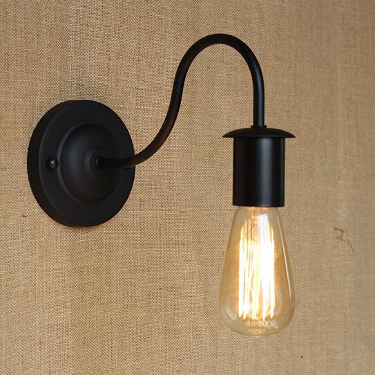Simple & Modern Industrial Vintage Black Iron Wall Lamp Loft Style Curve Arm Hallway Retro Wall Light Free Shipping