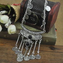 2015 Bohemian Jewelry Vintage Coin Long Pendant Necklace Antique Silver Chain Gypsy Tribal EthnicTurkish Statement women
