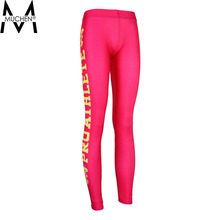 MUCHEN 2015 Women Red Leggings Yellow Side Letters Sports Pants Force Exercise Elastic Fitness Running Trousers