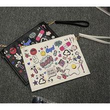2016 Multi-functionNew Cartoon Design Personalized Fashion Envelope Bag Clutch Purse Handbags Casual Shoulder Bag Black & White
