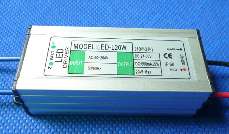 5 pieces Waterproof LED Driver 10 series 2 parallel 20W 600MA Constant Current Driver LED Power Supply Input AC 90-264 V