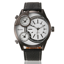 3 Time Zone Army Military OULM Brand Men Watch Leather Strap Quartz Sports Wristwatch Business Watch relogio masculino OU51