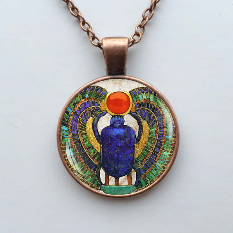 Wholesale Glass Dome Egyptian Scarab pendant, ancient egypt jewelry, Egypt necklace, Egyptian