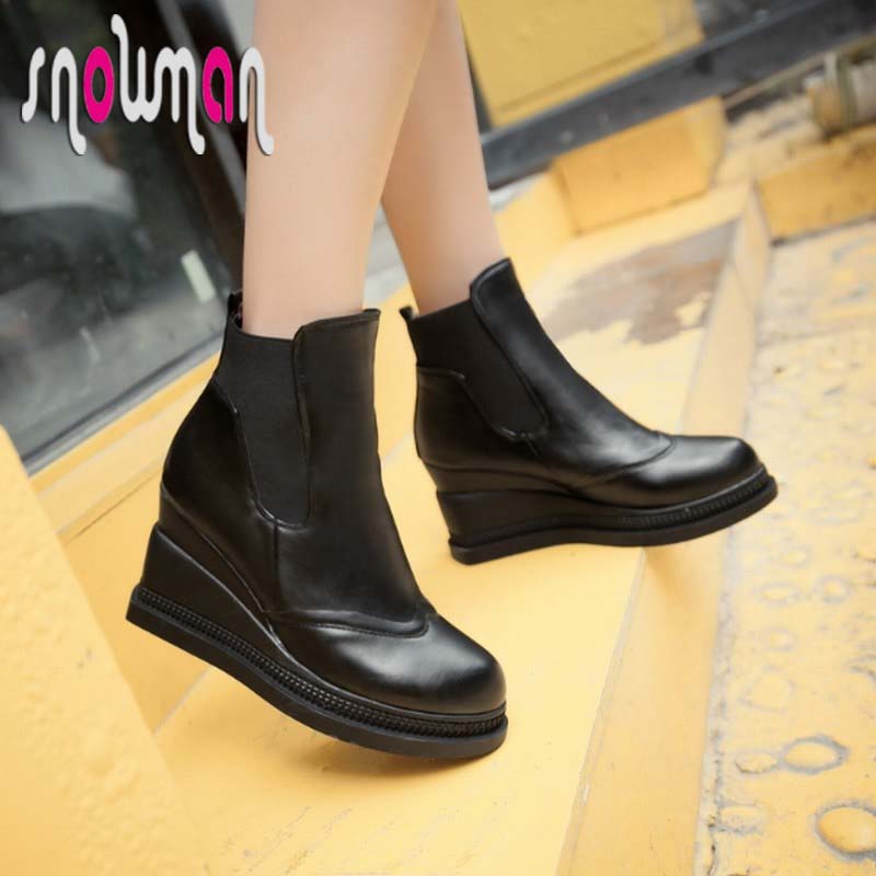 Women Boots Martin Boots Zapatos Mujer lastic Slip on Ankle Boots Platform Shoes Woman Wedges Short Winter Boots Women's Shoes