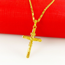 2015 Hot men necklace Free shipping 24k gold necklace top quality necklace & Cross pendant Cool Men’s jewlery
