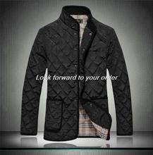2014 Autumn and winter plaid slim stand collar men s clothing wadded cotton padded jackets men