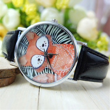 Nueva pulsera de la llegada Unisex para mujer para hombre amantes negros blancos de zorro de la raya Dial de cuero de imitación cuarzo analógico reloj de pulsera 5HUW